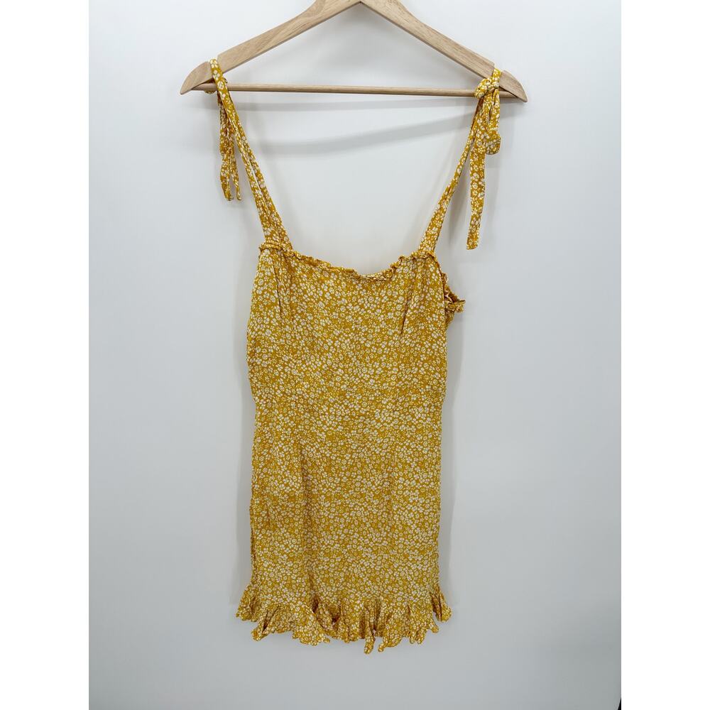 Bardot‎ Yellow Microfloral Tie Strap Ruffle Mini Dress Women Size 4 XS FI19